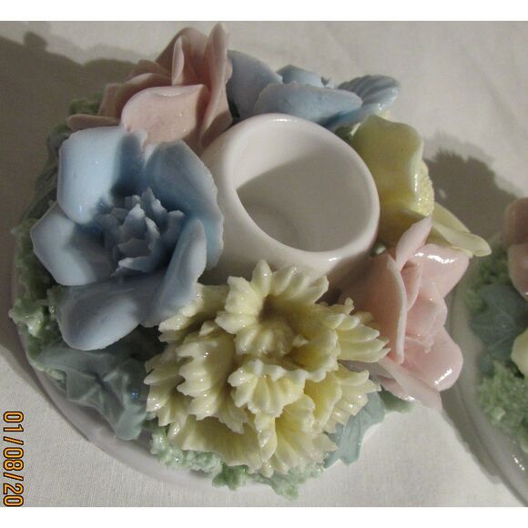 Vintage pastel floral porcelain tapered candle stick holders set of 2 Spring - Picture 1 of 11